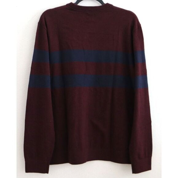 GAP 730479-02 Men's Sz Large Navy Burgundy Striped Crewneck Sweater - Picture 2 of 8